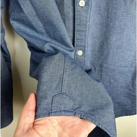 Simons jean denim button-down shirt, L, floral embroidery pocket, Unisex Western - Picture 7 of 9